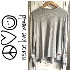 NWOT Peace Love World Gray Bell Sleeve Ribbon Tie Sweater